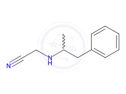 Chemical structure of (±)-[(α-Methylphenethyl)amino]acetonitrile