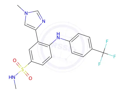 Chemical structure of Benzenesulfonamide, N-methyl-3-(1-methyl-1H-imidazol-4-yl)-4-[[4-(trifluoromethyl)phenyl]amino]-