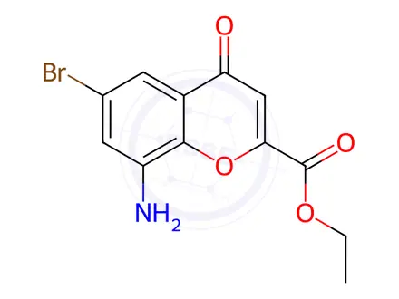 Chemical structure of ethyl 8-amino-6-bromo-4-oxo-4H-chromene-2-carboxylate