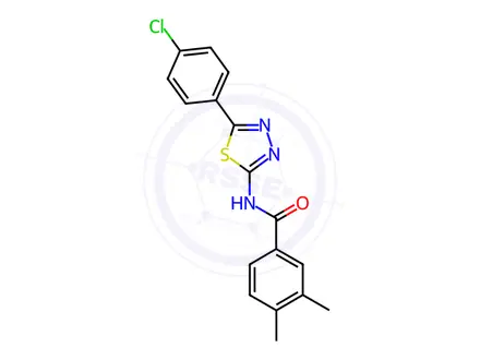 Chemical structure of N-(5-(4-Chlorophenyl)-1,3,4-thiadiazol-2-yl)-3,4-dimethylbenzamide