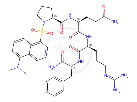 Chemical structure of dansyl-prolyl-glutaminyl-arginyl-phenylalaninamide