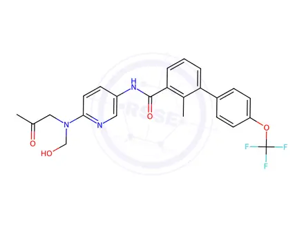 Chemical structure of N-(6-((hydroxymethyl)(2-oxopropyl)amino)pyridin-3-yl)-2-methyl-4'-(trifluoromethoxy)-[1,1'-biphenyl]-3-carboxamide