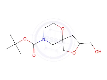 Chemical structure of tert-Butyl 3-(hydroxymethyl)-2,6-dioxa-9-azaspiro[4.5]decane-9-carboxylate