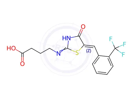 Chemical structure of 4-{[(5Z)-4-oxo-5-{[2-(trifluoromethyl)phenyl]methylidene}-4,5-dihydro-1,3-thiazol-2-yl]amino}butanoic acid