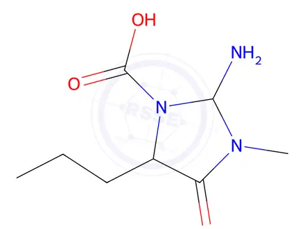 Chemical structure of 1H-Imidazole-1-carboxylicacid,2-amino-4,5-dihydro-4-oxo-5-propyl-,methyl