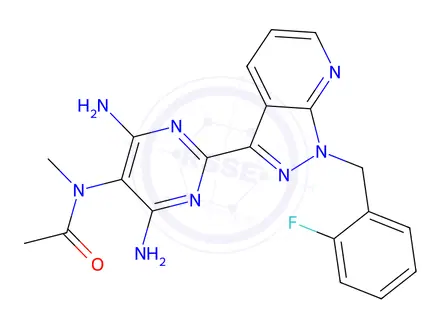 Chemical structure of N-(4,6-diamino-2-(1-(2-fluorobenzyl)-1H-pyrazolo[3,4-b]pyridin-3-yl)pyrimidin-5-yl)-N-methylacetamide