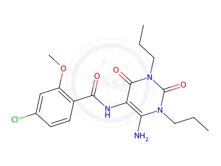Chemical structure of N-(6-Amino-2,4-dioxo-1,3-dipropyl-1,2,3,4-tetrahydropyrimidin-5-yl)-4-chloro-2-methoxybenzamide