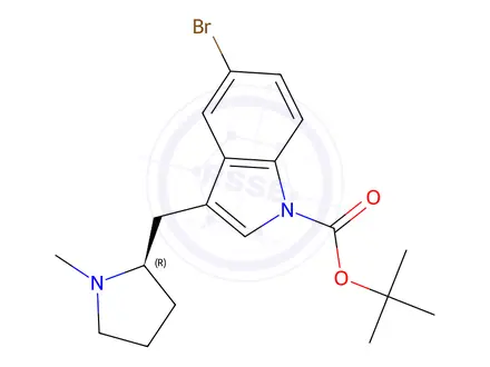 Chemical structure of tert-butyl 5-bromo-3-{[(2R)-1-methylpyrrolidin-2-yl]methyl}-1H-indole-1-carboxylate