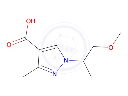 Chemical structure of 1-(1-methoxypropan-2-yl)-3-methyl-1H-pyrazole-4-carboxylic acid