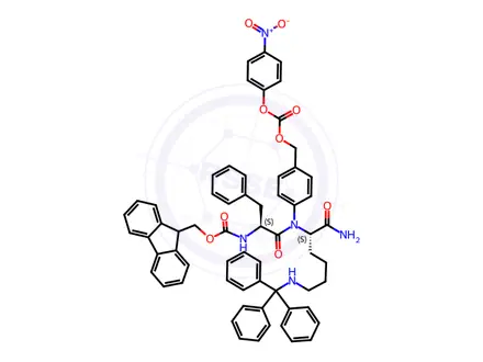 Chemical structure of Fmoc-Phe-Lys(Trt)-PAB-PNP