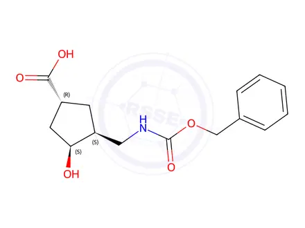 Chemical structure of (1R,3S,4S)-3-((((benzyloxy)carbonyl)amino)methyl)-4-hydroxycyclopentane-1-carboxylic acid