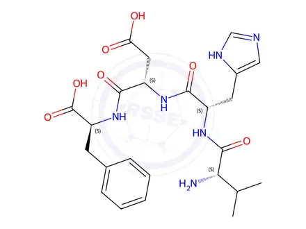 Chemical structure of (S)-3-((S)-2-((S)-2-Amino-3-methylbutanamido)-3-(1H-imidazol-5-yl)propanamido)-4-(((S)-1-carboxy-2-phenylethyl)amino)-4-oxobutanoic Acid