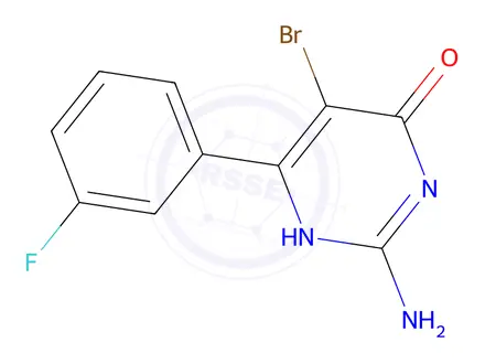 Chemical structure of 2-Amino-5-bromo-6-(3-fluorophenyl)pyrimidin-4(3H)-one