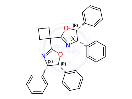 Chemical structure of (4S,4'S,5R,5'R)-2,2'-(Cyclobutane-1,1-diyl)bis(4,5-diphenyl-4,5-dihydrooxazole)