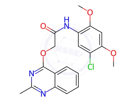 Chemical structure of N-(5-chloro-2,4-dimethoxyphenyl)-2-(2-methylquinazolin-4-yl)oxyacetamide