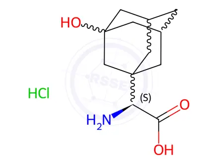 Chemical structure of (2S)-2-Amino-2-(3-hydroxyadamantan-1-yl)acetic acid Hydrochloride