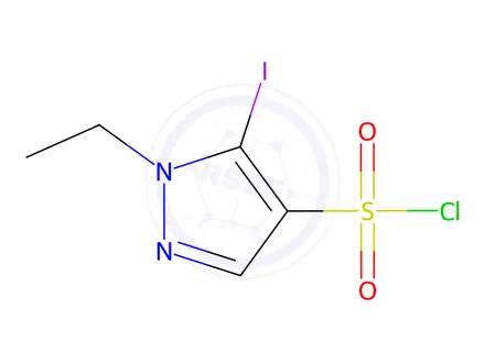 Chemical structure of 1-ethyl-5-iodo-1H-pyrazole-4-sulfonyl chloride