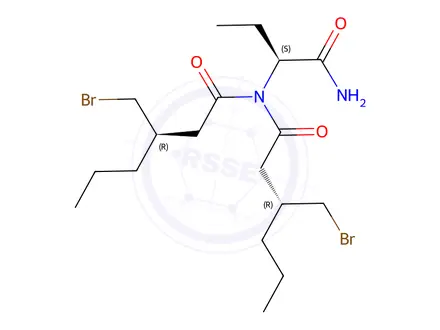 Chemical structure of (R)-N-((S)-1-amino-1-oxobutan-2-yl)-3-(bromomethyl)-N-((R)-3-(bromomethyl)hexanoyl)hexanamide