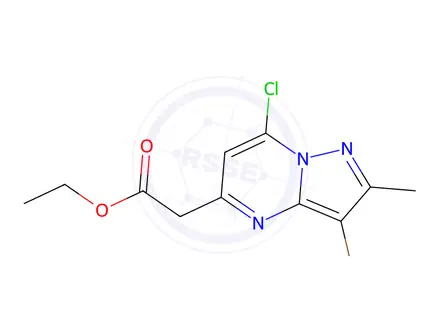 Chemical structure of Ethyl 2-(3-bromo-7-chloro-2-methylpyrazolo[1,5-a]pyrimidin-5-yl)acetate
