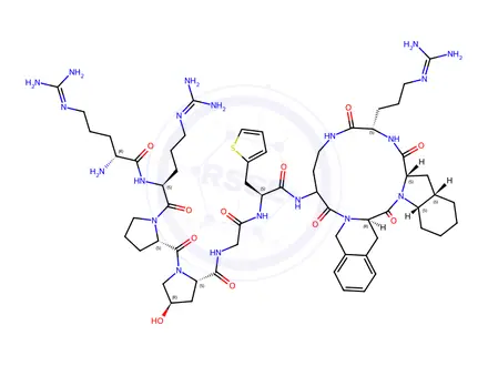 Chemical structure of (2S,4R)-1-(D-Arginyl-L-arginyl-L-prolyl)-N-(2-(((S)-1-(((8S,13S,15aS,16aS,20aS,22aR)-13-(3-guanidinopropyl)-7,12,15,22-tetraoxo-5,8,9,10,11,12,13,14,15,15a,16,16a,17,18,19,20,20a,2