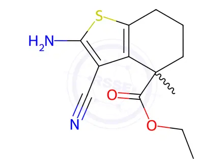 Chemical structure of ethyl 2-amino-3-cyano-4-methyl-4,5,6,7-tetrahydrobenzo[b]thiophene-4-carboxylate