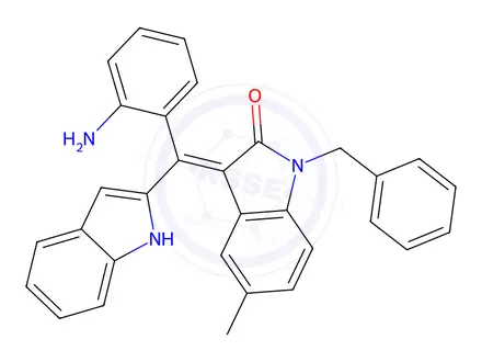 Chemical structure of (Z)-3-((2-Aminophenyl)(1H-indol-2-yl)methylene)-1-benzyl-5-methylindolin-2-one