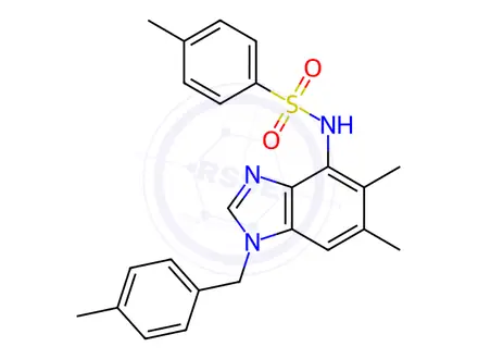 Chemical structure of N-{5,6-dimethyl-1-[(4-methylphenyl)methyl]-1H-1,3-benzodiazol-4-yl}-4-methylbenzene-1-sulfonamide