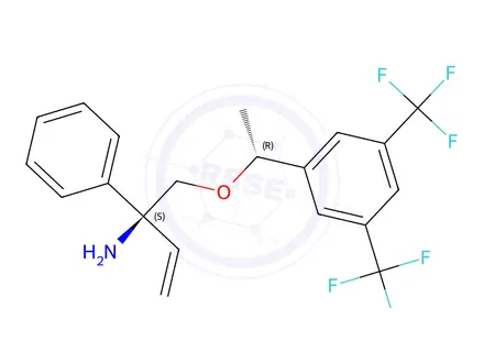Chemical structure of (S)-1-((R)-1-(3,5-bis(trifluoromethyl)phenyl)ethoxy)-2-phenylbut-3-en-2-amine