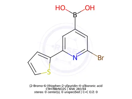 Chemical structure of (2-Bromo-6-(thiophen-2-yl)pyridin-4-yl)boronic acid