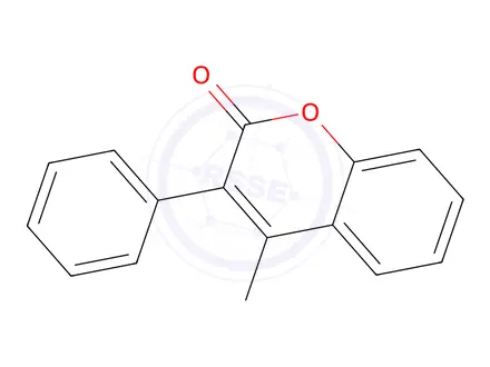 Chemical structure of 4-Methyl-3-Phenyl coumarin
