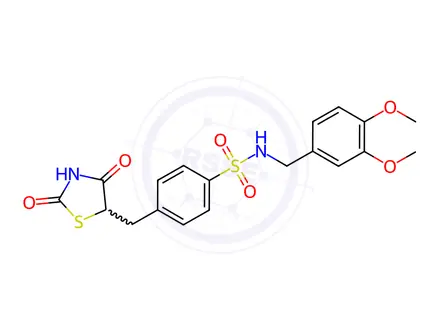 Chemical structure of N-[(3,4-Dimethoxyphenyl)methyl]-4-[(2,4-dioxo-1,3-thiazolidin-5-yl)methyl]benzene-1-sulfonamide
