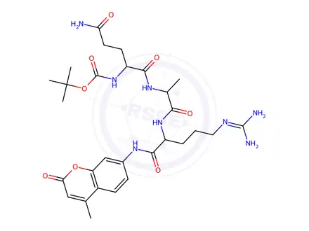 Chemical structure of Boc-Gln-Ala-Arg-7-amido-4-methylcoumarin