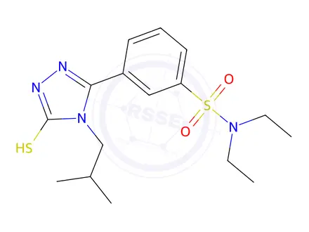 Chemical structure of N,N-Diethyl-3-[4-(2-methylpropyl)-5-sulfanyl-4H-1,2,4-triazol-3-yl]benzene-1-sulfonamide