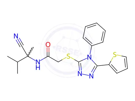 Chemical structure of N-(2-Cyano-3-methylbutan-2-yl)-2-((4-phenyl-5-(thiophen-2-yl)-4H-1,2,4-triazol-3-yl)thio)acetamide