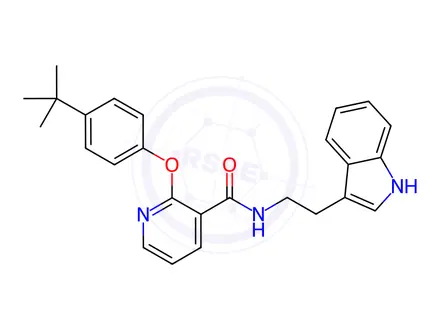 Chemical structure of N-(2-(1H-indol-3-yl)ethyl)-2-(4-(tert-butyl)phenoxy)nicotinamide