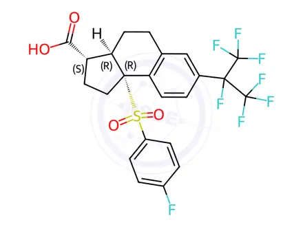 Chemical structure of (3S,3aR,9bR)-9b-((4-Fluorophenyl)sulfonyl)-7-(perfluoropropan-2-yl)-2,3,3a,4,5,9b-hexahydro-1H-cyclopenta[a]naphthalene-3-carboxylic acid