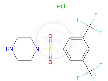Chemical structure of 1-[3,5-bis(trifluoromethyl)benzenesulfonyl]piperazine hydrochloride