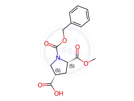 Chemical structure of (3S,5S)-1-((benzyloxy)carbonyl)-5-(methoxycarbonyl)pyrrolidine-3-carboxylic acid