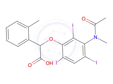 Chemical structure of 2-[3-(N-Methylacetylamino)-2,4,6-triiodophenoxy]-2-(o-tolyl)acetic acid