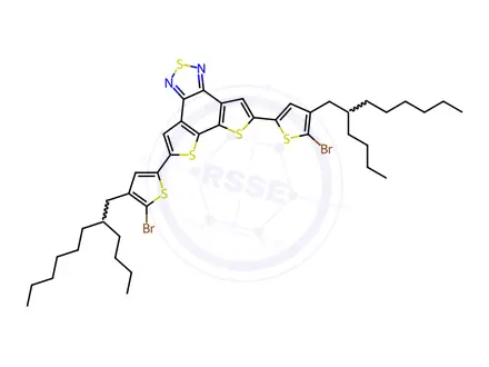 Chemical structure of 5,8-bis(5-bromo-4-(2-butyloctyl)thiophen-2-yl)dithieno[3',2':3,4;2'',3'':5,6]benzo[1,2-c][1,2,5]thia