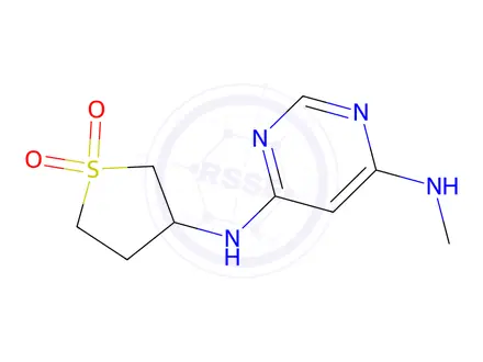 Chemical structure of 3-((6-(methylamino)pyrimidin-4-yl)amino)tetrahydrothiophene 1,1-dioxide