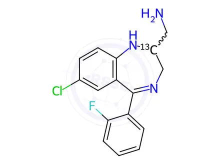 Chemical structure of 2-Aminomethyl-7-chloro-2,3-dihydro-5-(2-fluorophenyl)-1H-1,4-benzodiazepine-13C