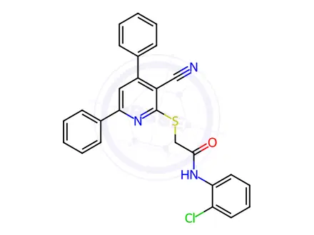 Chemical structure of N-(2-Chlorophenyl)-2-((3-cyano-4,6-diphenylpyridin-2-yl)thio)acetamide