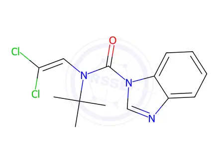 Chemical structure of N-(tert-butyl)-N-(2,2-dichlorovinyl)-1H-benzo[d]imidazole-1-carboxamide