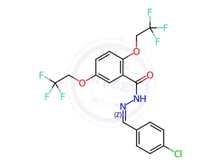 Chemical structure of N'-[(1Z)-(4-Chlorophenyl)methylidene]-2,5-bis(2,2,2-trifluoroethoxy)benzohydrazide