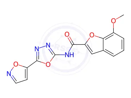 Chemical structure of N-(5-(Isoxazol-5-yl)-1,3,4-oxadiazol-2-yl)-7-methoxybenzofuran-2-carboxamide