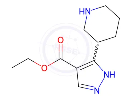 Chemical structure of ethyl 3-(piperidin-3-yl)-1H-pyrazole-4-carboxylate hydrochloride
