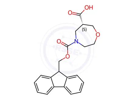 Chemical structure of 1,4-Oxazepine-4,6(5H)-dicarboxylic acid, tetrahydro-, 4-(9H-fluoren-9-ylmethyl) ester, (6S)-