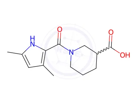Chemical structure of 1-[(3,5-Dimethyl-1H-pyrrol-2-yl)carbonyl]-piperidine-3-carboxylic acid