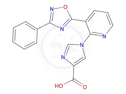 Chemical structure of 1-(3-(3-Phenyl-1,2,4-oxadiazol-5-yl)pyridin-2-yl)-1H-imidazole-4-carboxylic acid